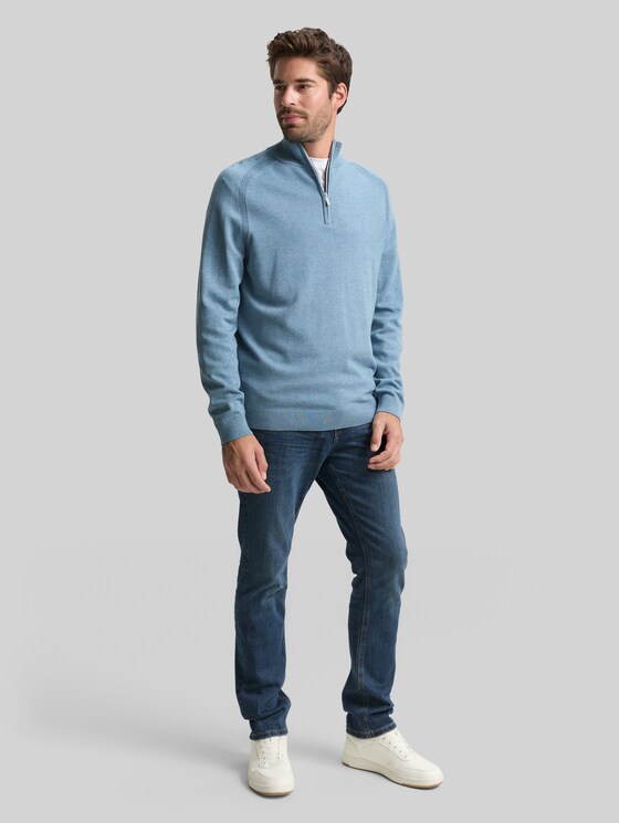 Troyer knitted jumper with logo embroidery - faded blue melange