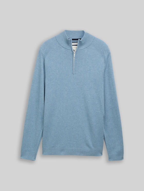 Troyer knitted jumper with logo embroidery - faded blue melange