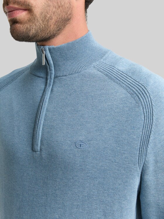 Troyer knitted jumper with logo embroidery - faded blue melange
