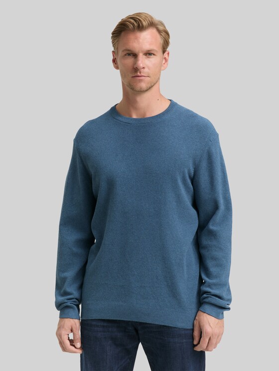 Cotton knitted jumper - real teal melange