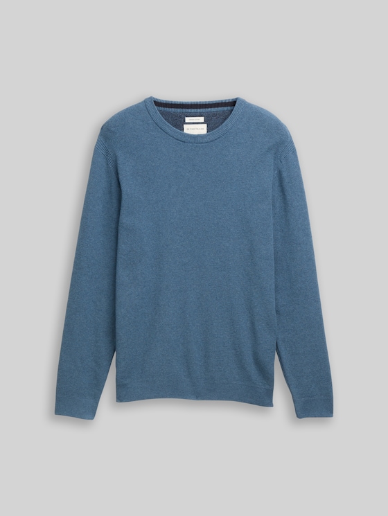 Cotton knitted jumper - real teal melange