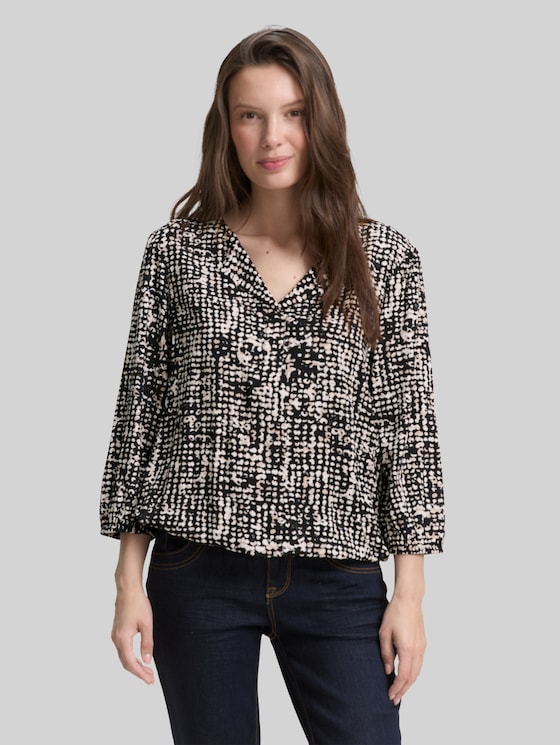Viscose blouse - navy abstract dot design
