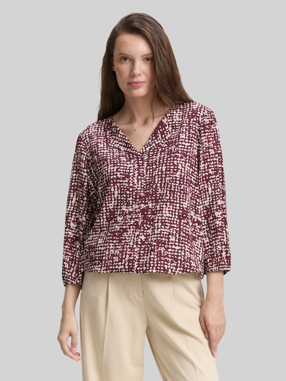 Viscose blouse - dark red abstract dot design