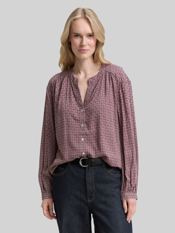Loose fit blouse with pattern - red geometric minimal design