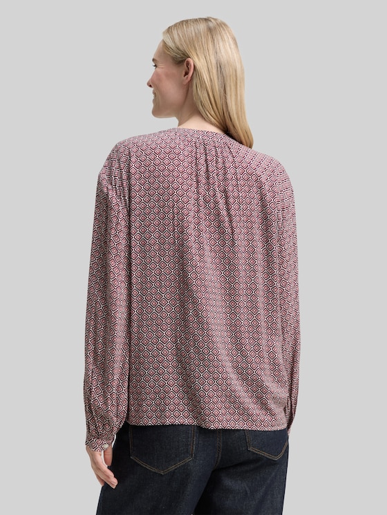 Loose fit blouse with pattern - red geometric minimal design