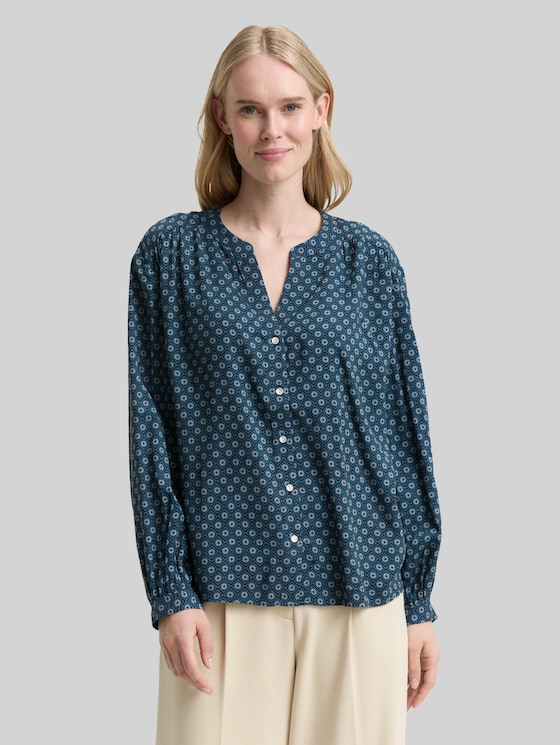 Loose fit blouse with pattern - teal geometric minimal design