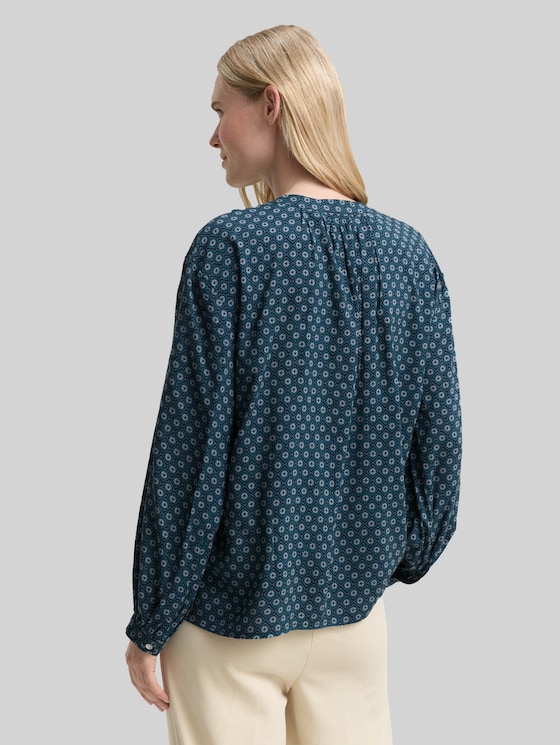 Loose fit blouse with pattern - teal geometric minimal design