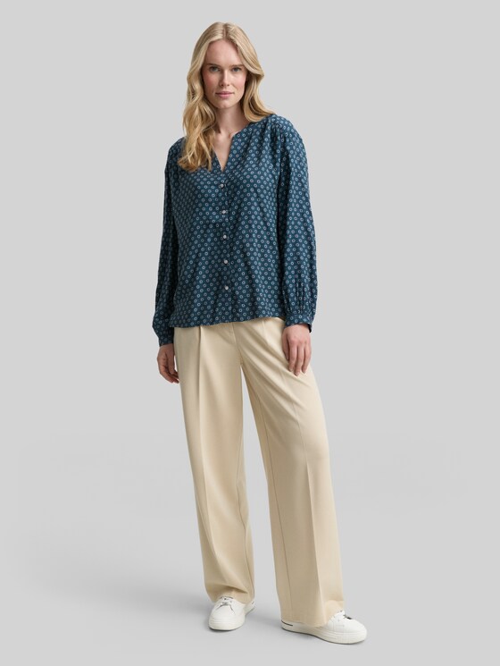 Loose fit blouse with pattern - teal geometric minimal design