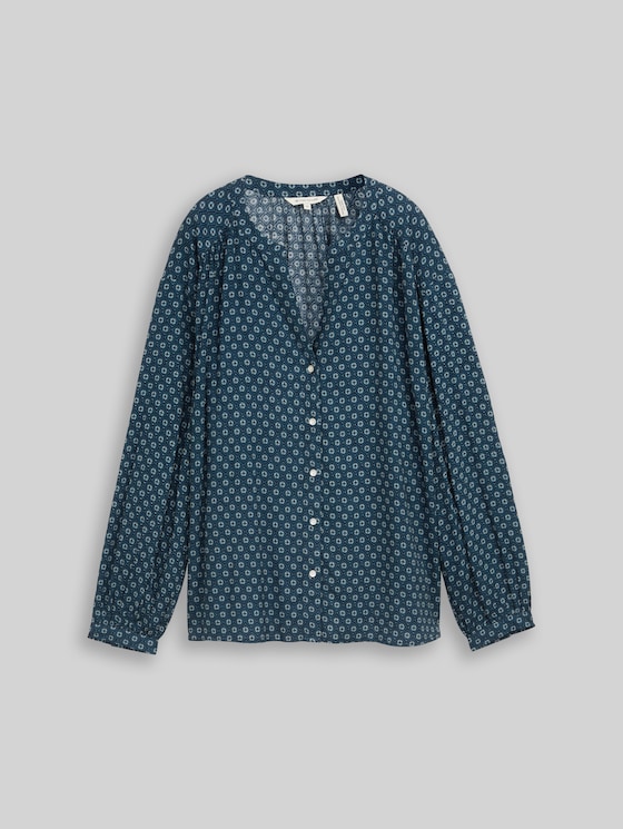 Loose fit blouse with pattern - teal geometric minimal design