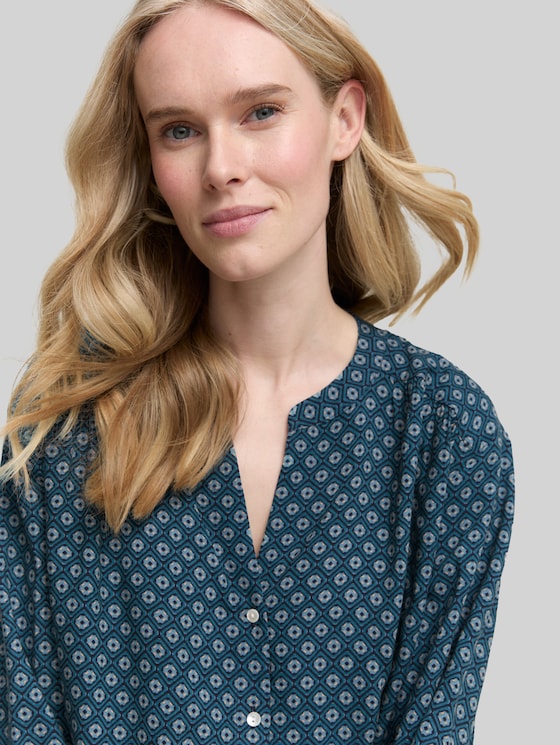 Loose fit blouse with pattern - teal geometric minimal design