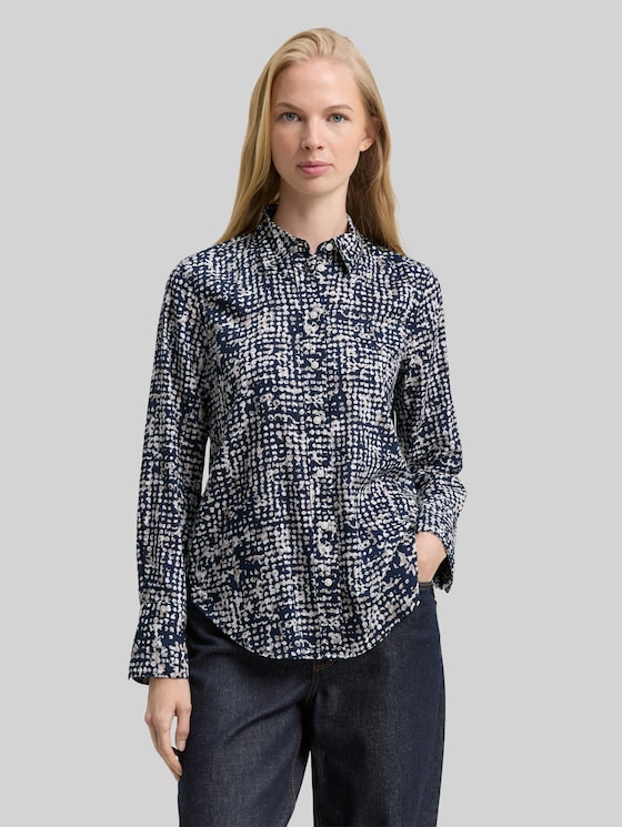 Shirt blouse with pattern - navy abstract dot design