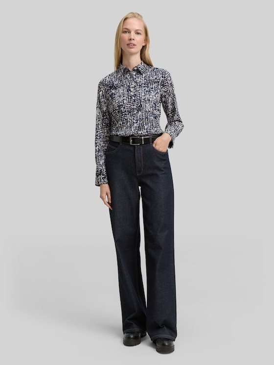Shirt blouse with pattern - navy abstract dot design
