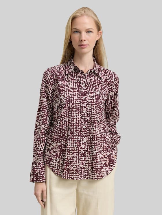 Shirt blouse with pattern - dark red abstract dot design