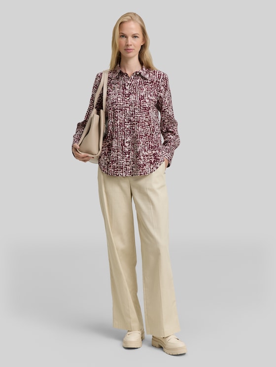 Shirt blouse with pattern - dark red abstract dot design