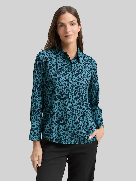 Shirt blouse with pattern - blue black small leo print
