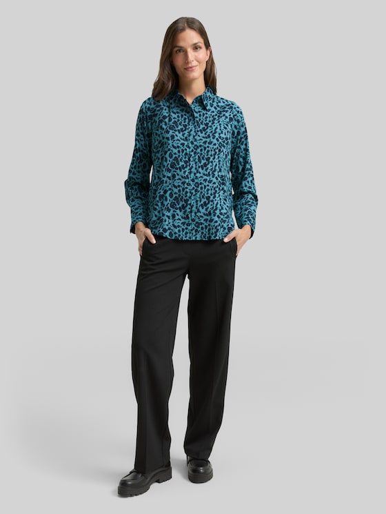 Shirt blouse with pattern - blue black small leo print