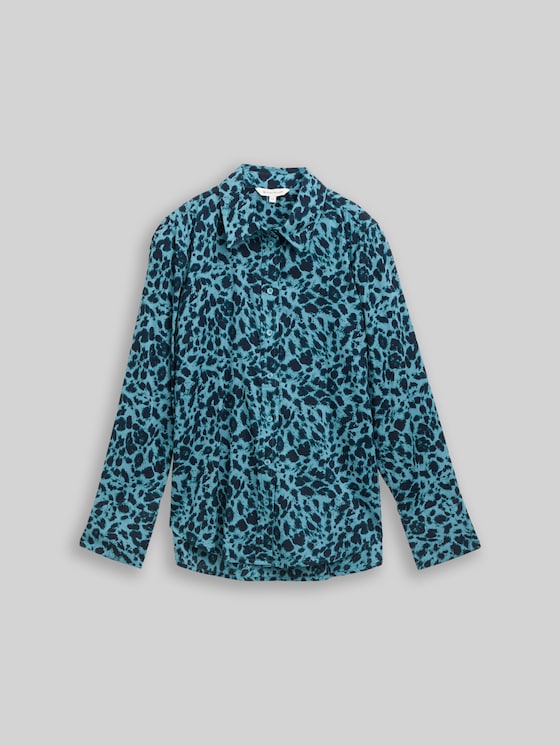 Shirt blouse with pattern - blue black small leo print