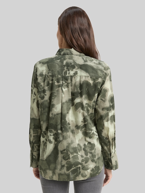Shirt blouse with pattern - green brushed flower design