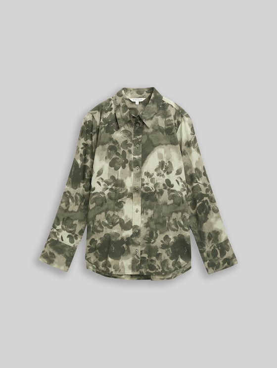Shirt blouse with pattern - green brushed flower design