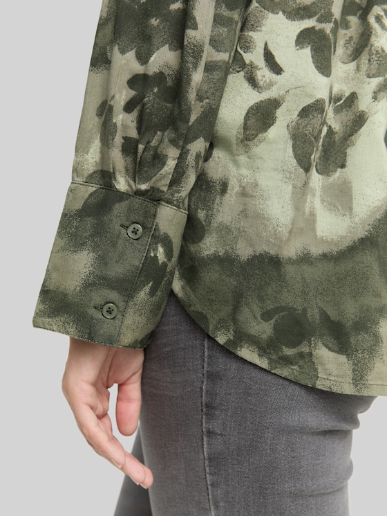 Shirt blouse with pattern - green brushed flower design