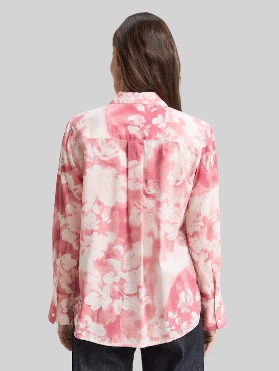 Shirt blouse with pattern - red brushed flower design