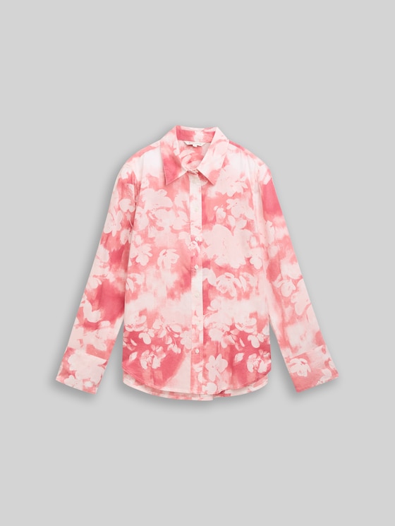 Shirt blouse with pattern - red brushed flower design