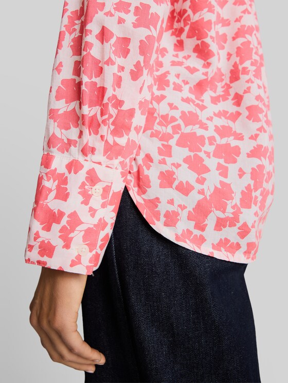 Shirt blouse with pattern - coral pink ginkgo minimal