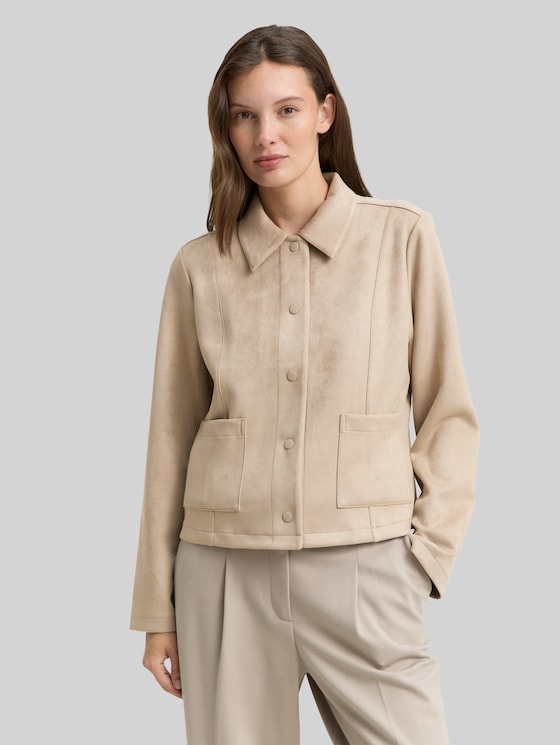 Regular-fit jacket with a suede-effect finish - soft taupe grey
