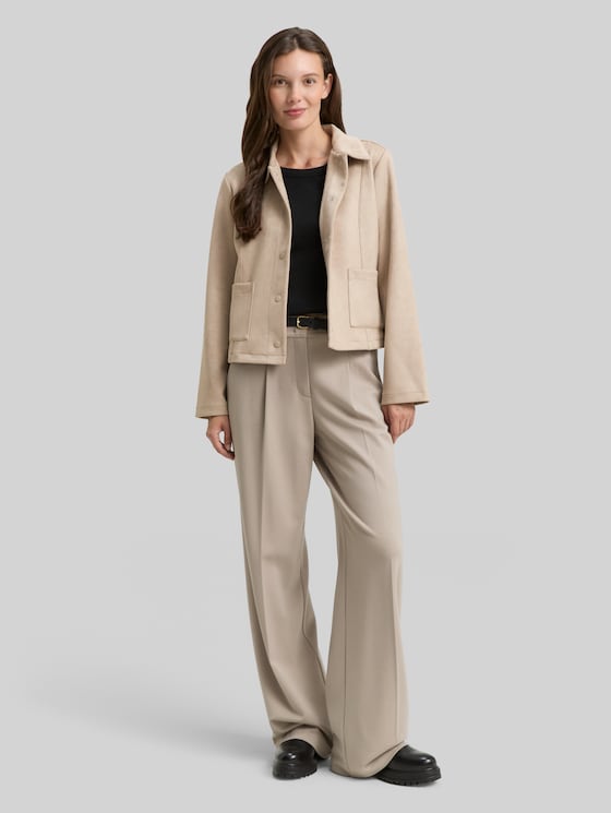 Regular-fit jacket with a suede-effect finish - soft taupe grey