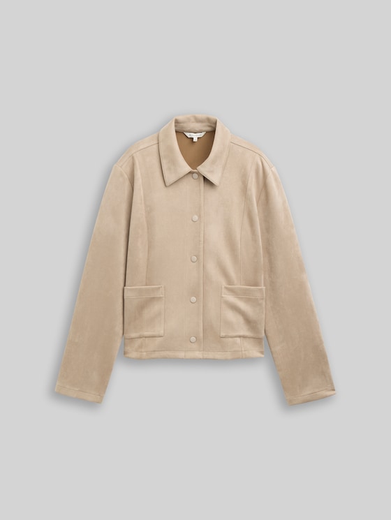 Regular-fit jacket with a suede-effect finish - soft taupe grey