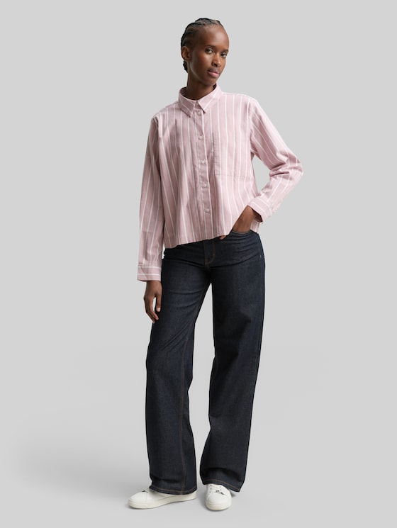 Boxy fit shirt blouse with striped pattern - dusty rose white stripe