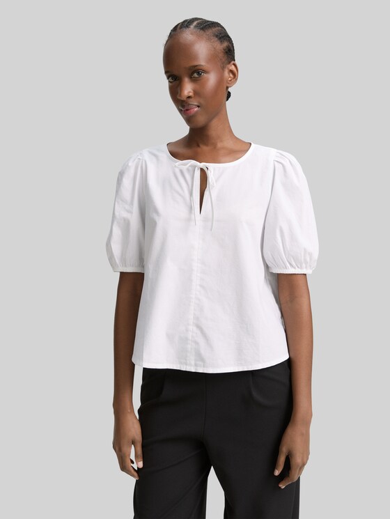 Poplin blouse with bow detail - White