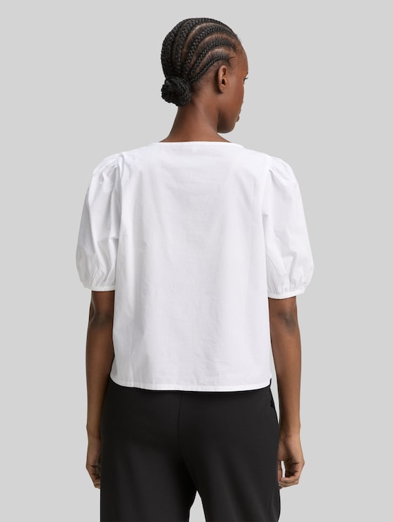 Poplin blouse with bow detail - White