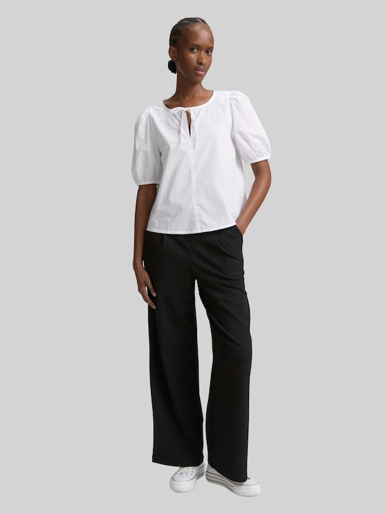 Poplin blouse with bow detail - White