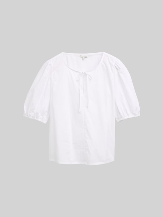 Poplin blouse with bow detail - White