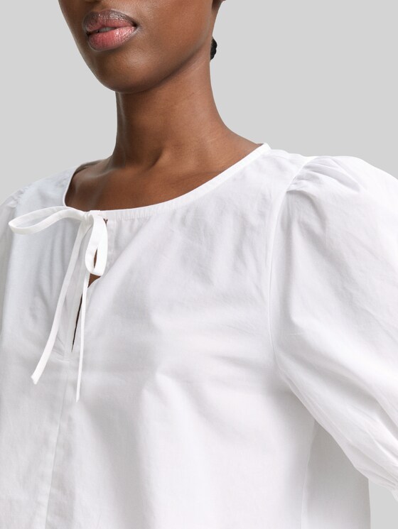Poplin blouse with bow detail - White