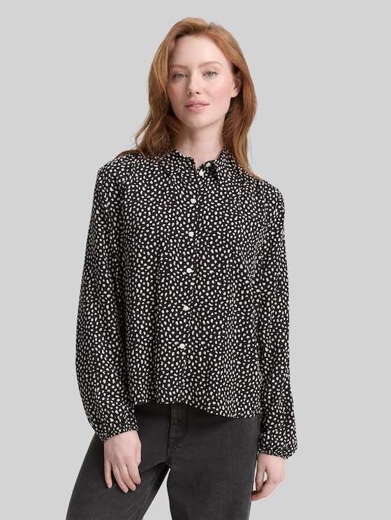 Shirt blouse with pattern - black white dotted print