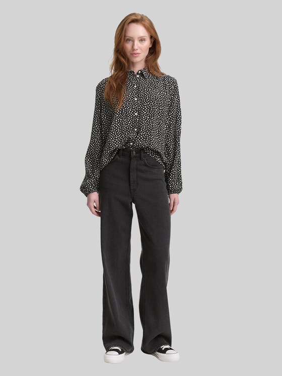 Shirt blouse with pattern - black white dotted print