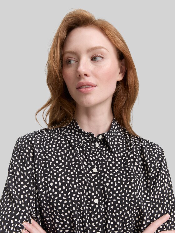 Shirt blouse with pattern - black white dotted print