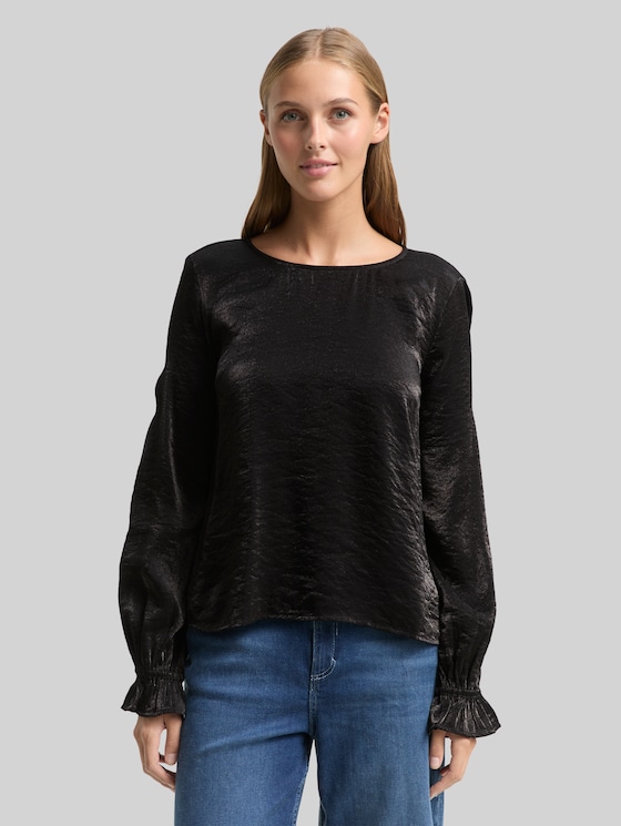 Loose fit blouse with satin look - deep black