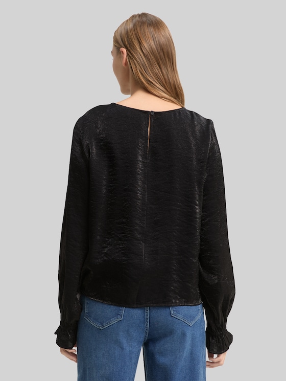 Loose fit blouse with satin look - deep black