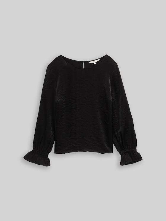 Loose fit blouse with satin look - deep black