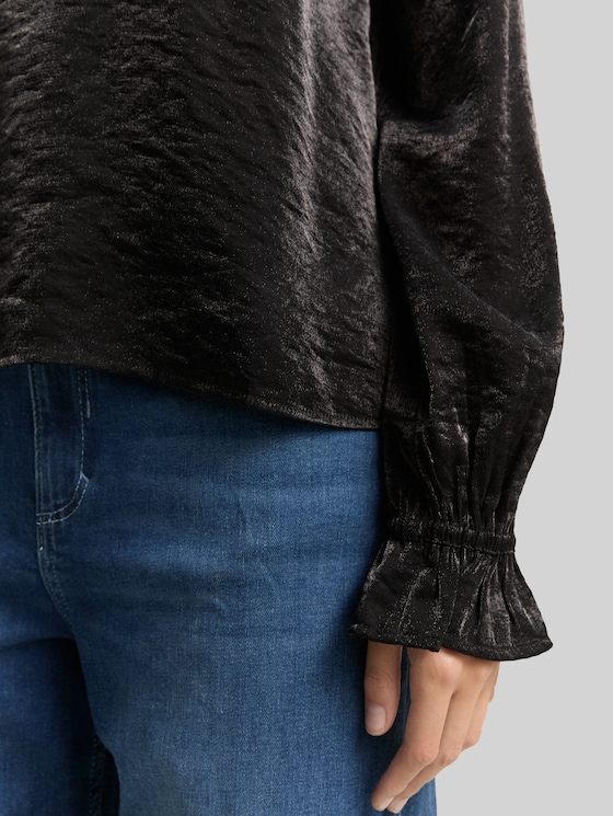 Loose fit blouse with satin look - deep black