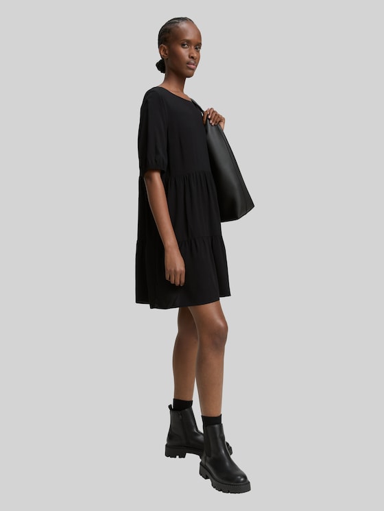Mini dress with flounces - deep black