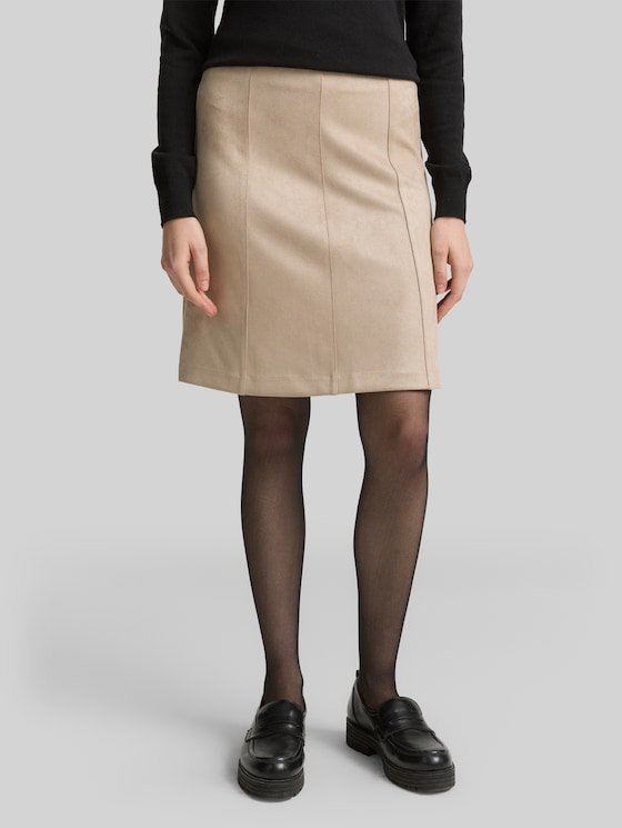 Suede-effect skirt - soft taupe grey