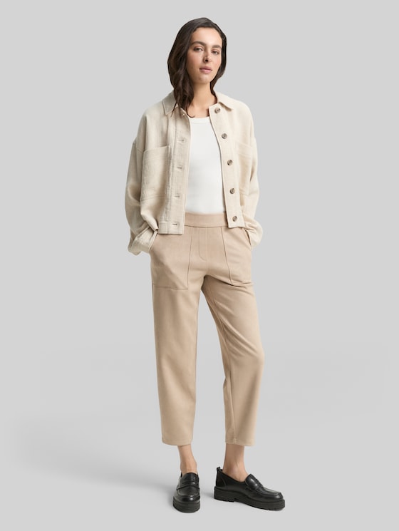 Loose fit trousers in suede look - soft taupe grey