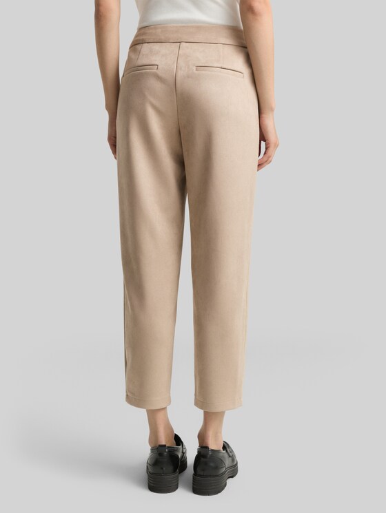 Loose fit trousers in suede look - soft taupe grey
