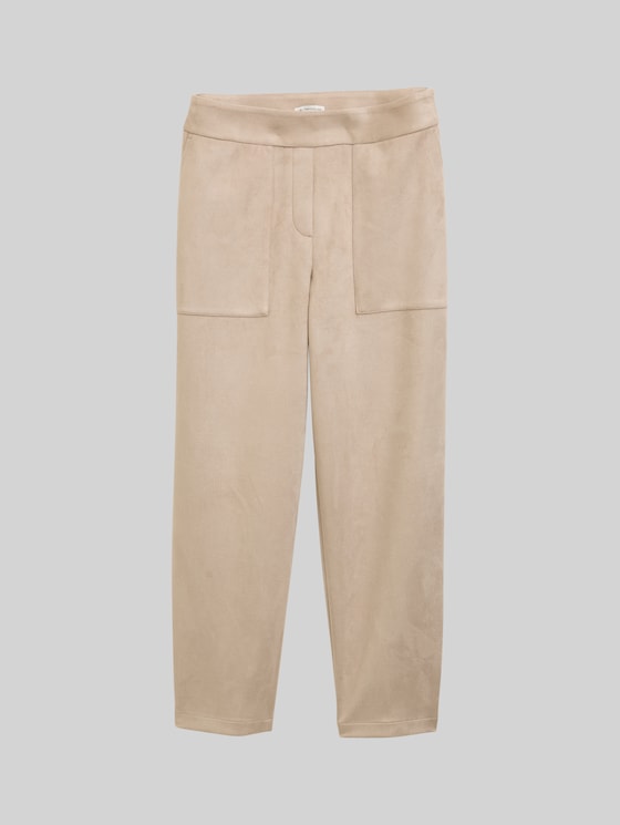 Loose fit trousers in suede look - soft taupe grey