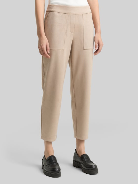 Loose fit trousers in suede look - soft taupe grey