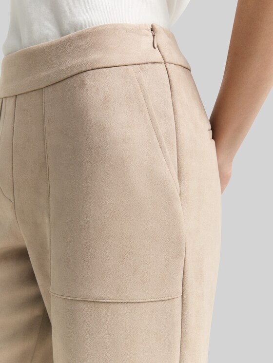 Loose fit trousers in suede look - soft taupe grey